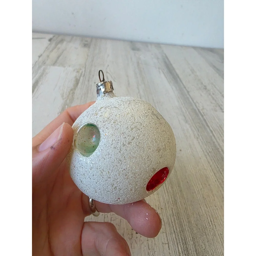 Vintage West Germany indent atomic space age rainbow Micah white glass ornament